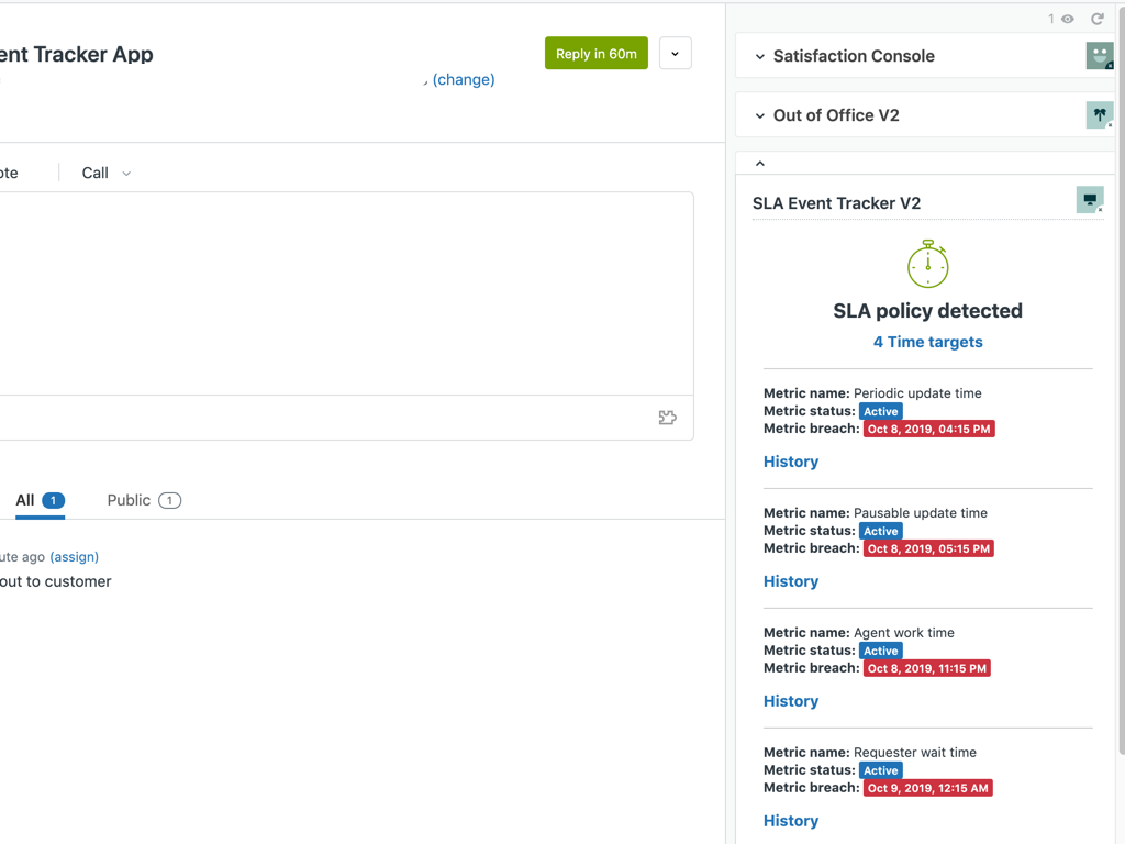 SLA Event Tracker App Integration with Zendesk Support
